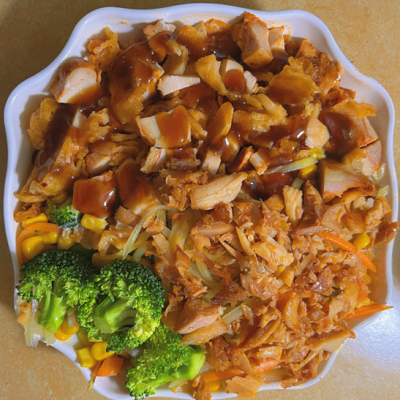 孜然烤肉+脆皮鸡饭