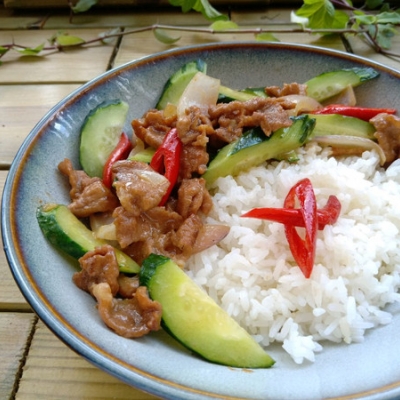 黄瓜肉片盖饭