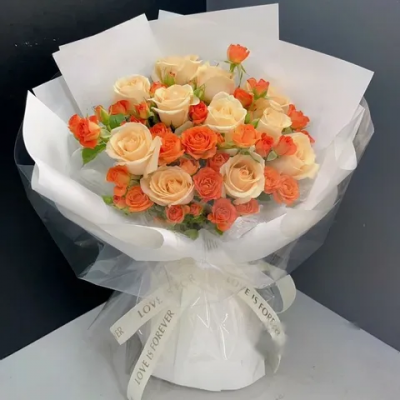 【所遇皆温柔】10朵香槟玫瑰花混搭橙色泡泡花束