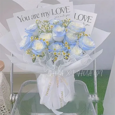 【等风热吻】11朵碎冰蓝玫瑰花花束送男友