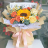 【浪漫相遇】一朵向日葵花束三朵香槟玫瑰混搭花束